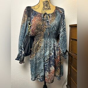 vintage y2k mushka by sienna rose, inc. women’s animal print rhinestone blouse